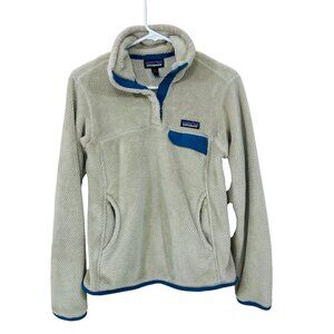 Patagonia Sweatshirt Womens Small Re-Tool Snap-T Fleece‎ Tan Blue Pockets